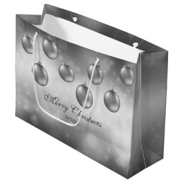 Bolsa De Regalo Grande Adornos Navideños Gris Plateado Con Texto Personal