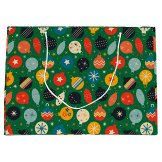 Bolsa De Regalo Grande Adornos Navideños Retro Vintage Verde 