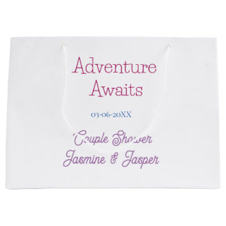 Bolsa De Regalo Grande adventure awaits couple shower name date pink blue