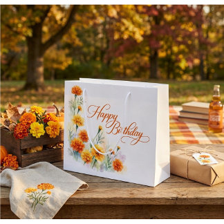 Bolsa De Regalo Grande Afelpado Amarillo Naranja Calendula Feliz Cumpleañ