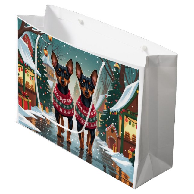 Bolsa De Regalo Grande Affenpinscher Dogs Christmas Snow Holiday (Angulo Anverso)
