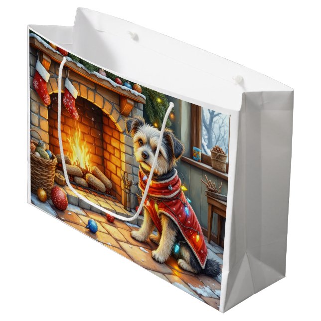 Bolsa De Regalo Grande Affenpinscher Sitting Fireplace Christmas Lights (Angulo Anverso)