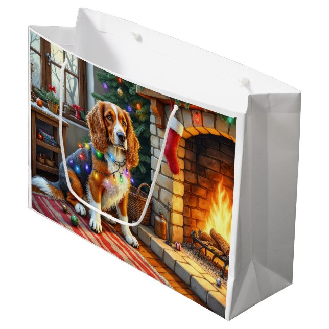 Bolsa De Regalo Grande Afghan Hound Fireplace with Christmas Lights (Angulo Anverso)