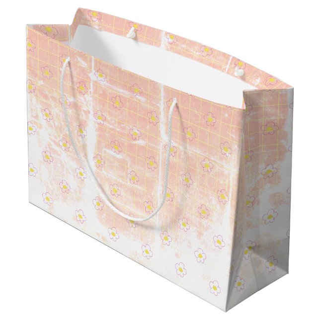 Bolsa De Regalo Grande Aged Grunge Pastel Texture Tiny Daisies Flowers. (Angulo reverso)