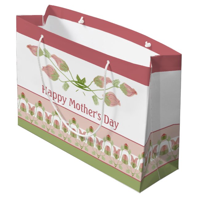 Bolsa De Regalo Grande Agradable Floral Verde Y Blanca Rosa (Angulo reverso)