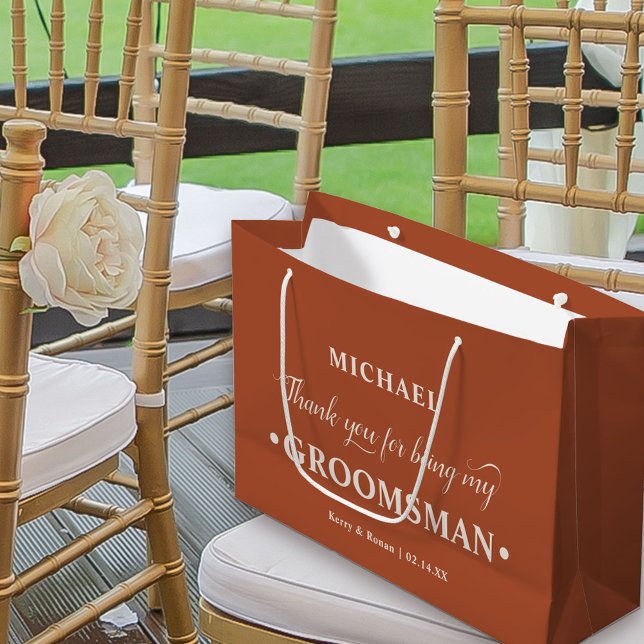 Bolsa De Regalo Grande Agradecimiento personal de Groomsman Terracotta (Terracotta Burnt Orange Wedding Thank You Gift Bag for Groomsman)