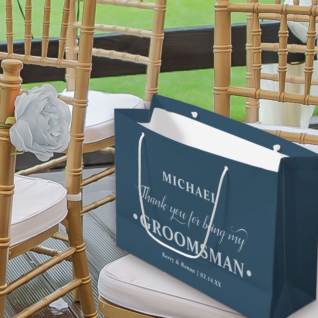 Bolsa De Regalo Grande Agradecimiento personalizado de Groomsman Blue (Dusty Blue Wedding Thank You Gift Bag for Groomsman)