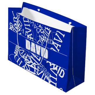 Bolsa De Regalo Grande Agrega cualquier nombre, collage de nombres en azu
