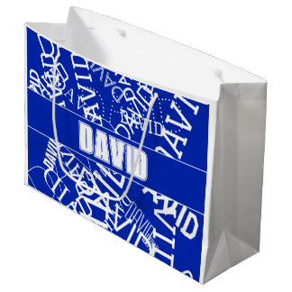 Bolsa De Regalo Grande Agrega cualquier nombre, collage de nombres en azu