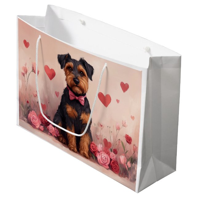 Bolsa De Regalo Grande Airedale con Rosas - El día de San Valentín (Angulo Anverso)