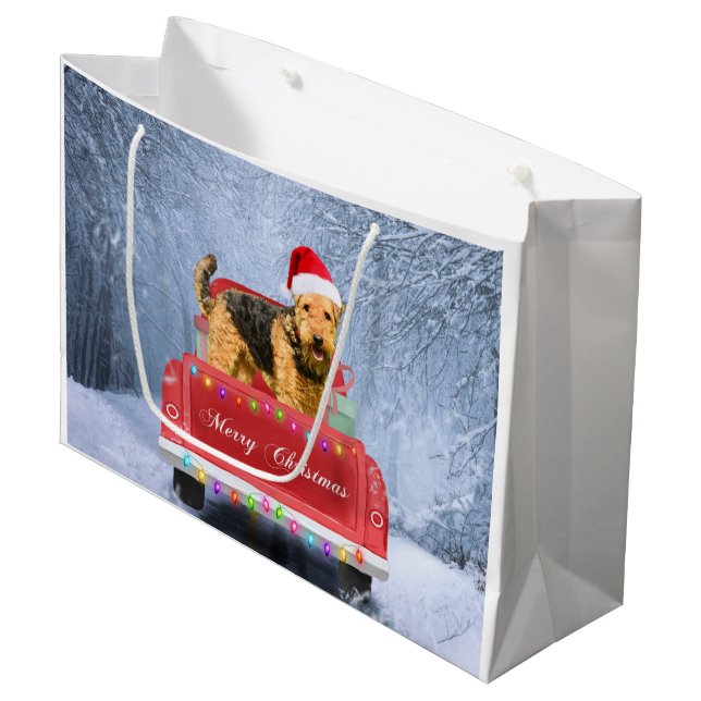 Bolsa De Regalo Grande Airedale Terrier Dog en Nieve sentado en Navidades (Angulo Anverso)