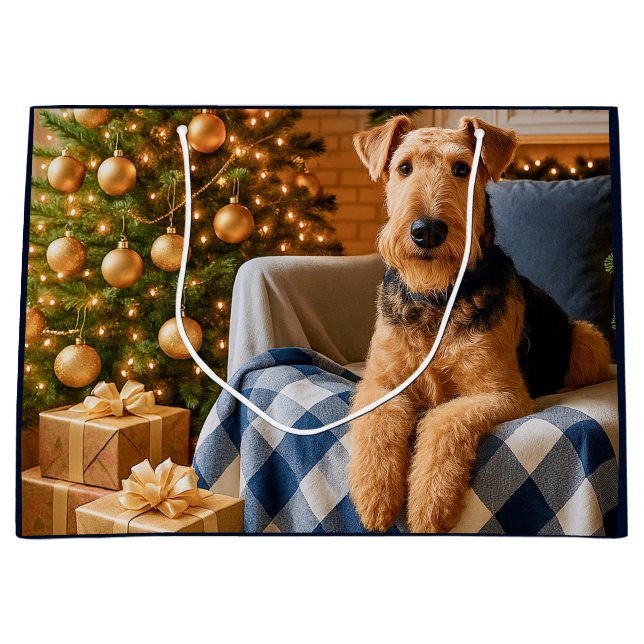 Bolsa De Regalo Grande Airedale Terrier Holiday  (Anverso)
