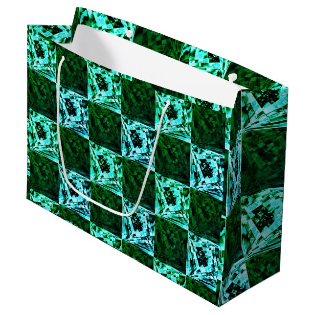 Bolsa De Regalo Grande Ajedrez azul verde y cielo o cian, con rectángulo (Angulo Anverso)
