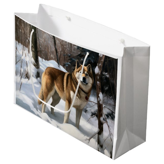 Bolsa De Regalo Grande Akita deja que nieve Navidades (Angulo Anverso)