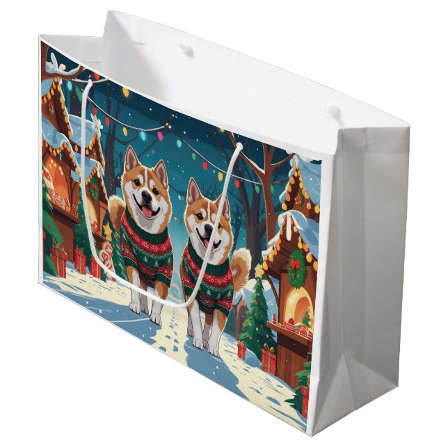 Bolsa De Regalo Grande Akita Dogs Christmas Snow Holiday (Angulo Anverso)
