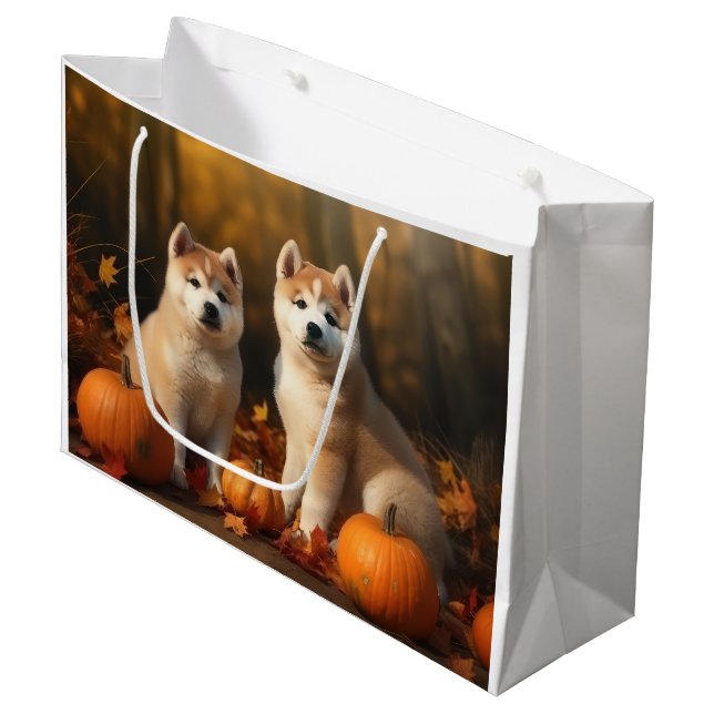 Bolsa De Regalo Grande Akita Puppy Calabaza deslumbrante de otoño (Angulo Anverso)