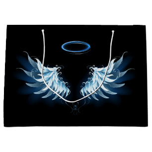 Bolsa De Regalo Grande Alas del Ángel Azul brillante sobre fondo negro