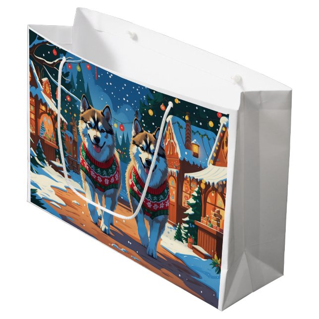 Bolsa De Regalo Grande Alaskan Malamute Dogs Christmas Snow Holiday  (Angulo Anverso)