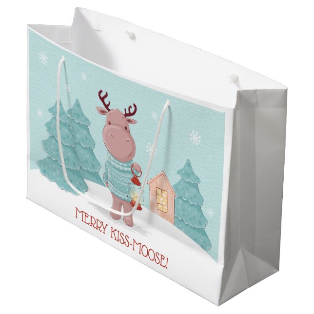 Bolsa De Regalo Grande Alce de beso alegre de Navidad (Angulo Anverso)