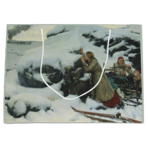 Bolsa De Regalo Grande Aldea quemada en invierno (por Albert Edelfelt)