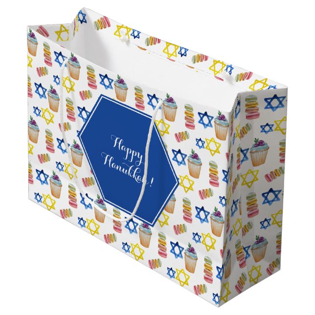 Bolsa De Regalo Grande Alegre acuarela Hanukkah personalizada (Angulo Anverso)