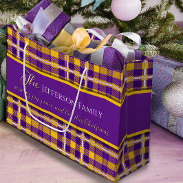 Bolsa De Regalo Grande Alegría de Navidad paz amor tartán púrpura amarill