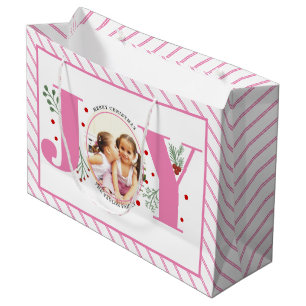 Bolsa De Regalo Grande Alegría rosa con bayas Navidades foto y rayas