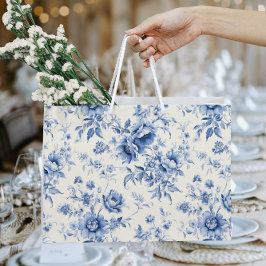 Bolsa De Regalo Grande Algo Azul Floral Toile Francés Chinoiserie