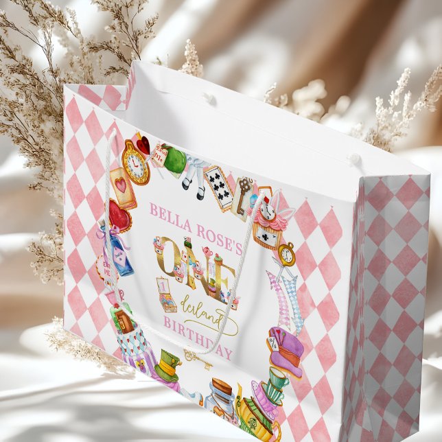 Bolsa De Regalo Grande Alice in Wonderland 1st birthday Pink  (Subido por el creador)