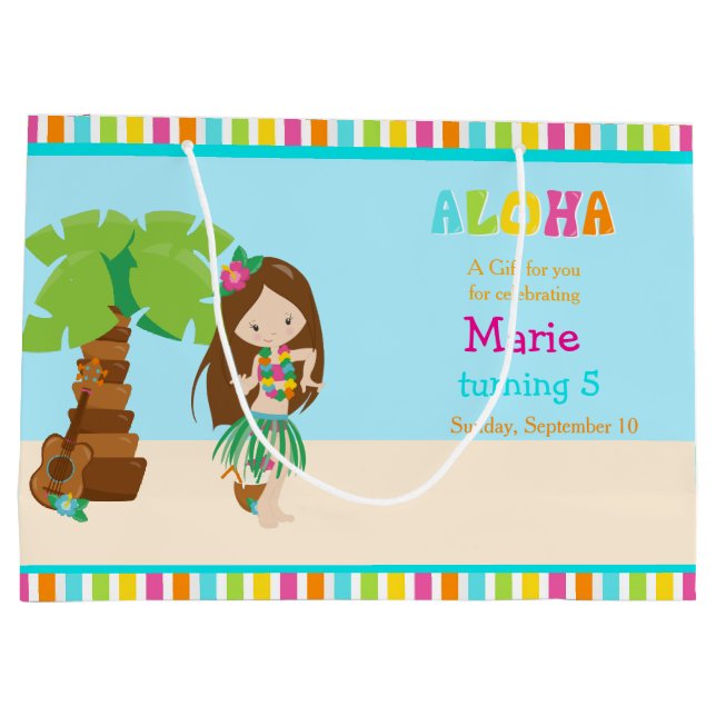 Bolsa De Regalo Grande Aloha Brown Hair Chica Gracias (Reverso)