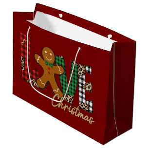 Bolsa De Regalo Grande Ama el pan de jengibre de Navidad familiar vacacio