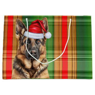 Bolsa De Regalo Grande Amante de perro de pastor alemán de cuadros rojos