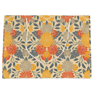 Bolsa De Regalo Grande Amarillo cálido, Naranja y floral azul