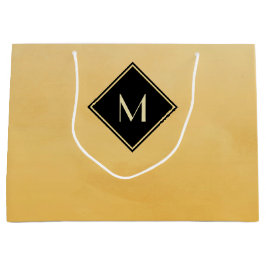 Bolsa De Regalo Grande Amarillo Cepillado Elegante Con Monograma De Oro S