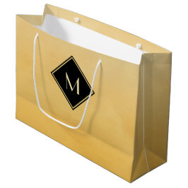 Bolsa De Regalo Grande Amarillo Cepillado Elegante Con Monograma De Oro S