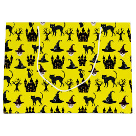 BOLSA DE REGALO GRANDE AMARILLO CON CALAVERAS DE HALLOWEEN NEGRAS CASTILL