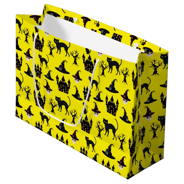 BOLSA DE REGALO GRANDE AMARILLO CON GORRAS DE CASTILLOS DE HALLOWELS NEGR (Angulo Anverso)