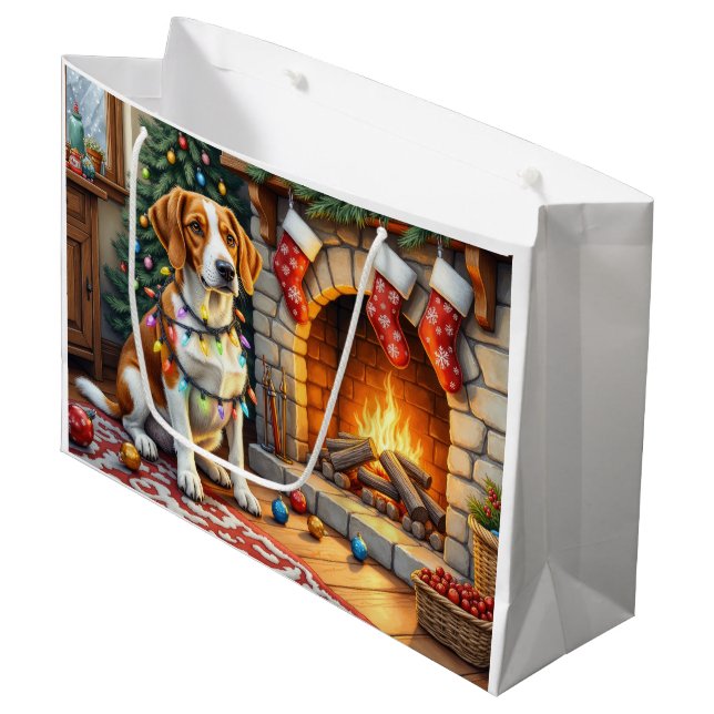 Bolsa De Regalo Grande American English Foxhound Christmas Lights  (Angulo Anverso)