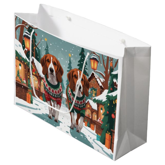 Bolsa De Regalo Grande American Foxhound Dogs Christmas Snow Holiday (Angulo Anverso)