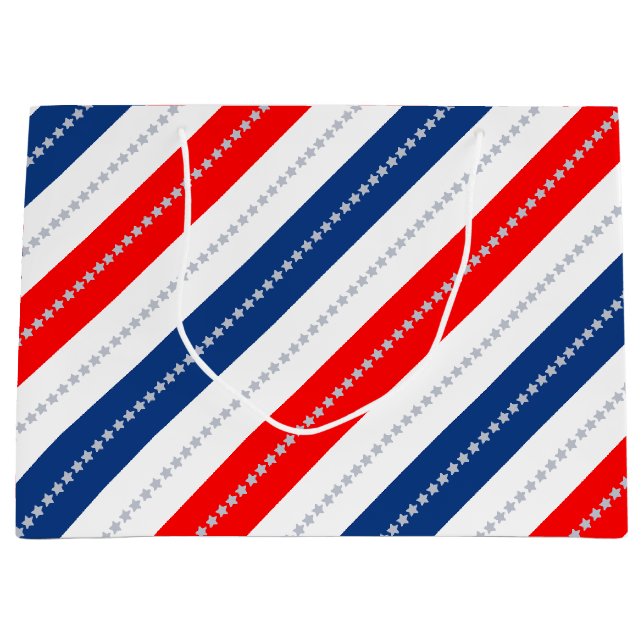 Bolsa De Regalo Grande Americana Red White Blue Stars & Stripes (Anverso)