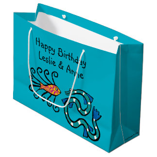 Bolsa De Regalo Grande Amigos ilustrados coloridos de los pescados