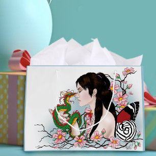 Bolsa De Regalo Grande Amistad del dragón de hadas con flores de cerezo