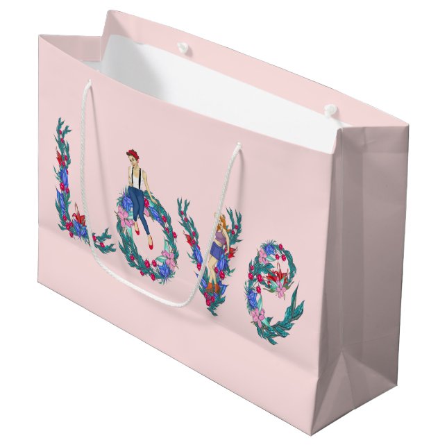 Bolsa De Regalo Grande Amor, chicas y flores (Angulo Anverso)