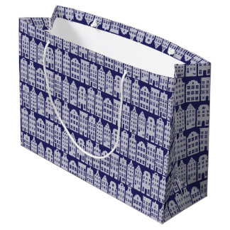 Bolsa De Regalo Grande Ámsterdam Channel Row Houses Cobalt Blue Pattern