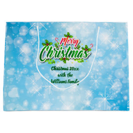 Bolsa De Regalo Grande Añadir nombre coincidente con Feliz Navidad Azul r