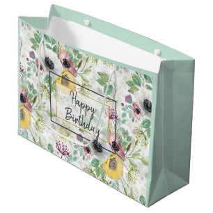 Bolsa De Regalo Grande Anémonas rosas, blancas y amarillas.
