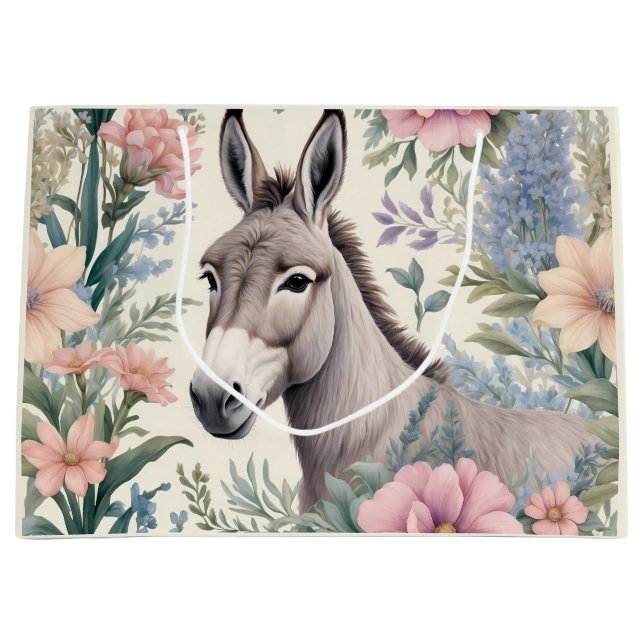Bolsa De Regalo Grande Animación de granja con flores Donkey Pastel (Anverso)