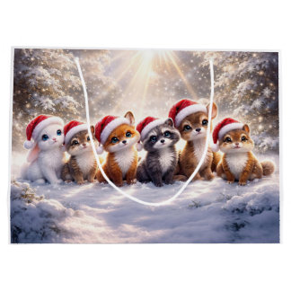 Bolsa De Regalo Grande Animales adorables del bosque en Navidad