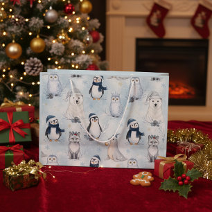 Bolsa De Regalo Grande Animales Árticos de Invierno Pingüino y Oso Polar 