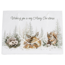 Bolsa De Regalo Grande Animales Bosque Invierno Navidad